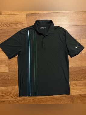 Nike Golf  Performance Men’s Black Polo with Blue & Green Stripe Accents‎